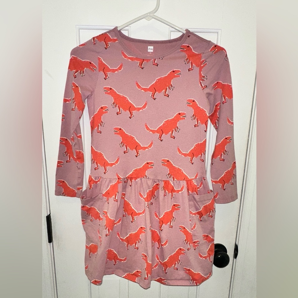Girls Tea Collection Stomping Dino Dress Dinosaur Pocket Dress sz 10